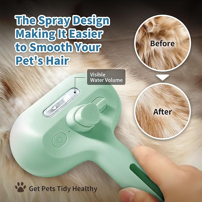 Steam Pet Brush for Shedding, 3 In 1 Self Cleaning Anti-Static Steamy Hair Brush, Reduces Loose Hair and Shedding for Long and Short Hair Pets Grooming, Green-Mewly Pet