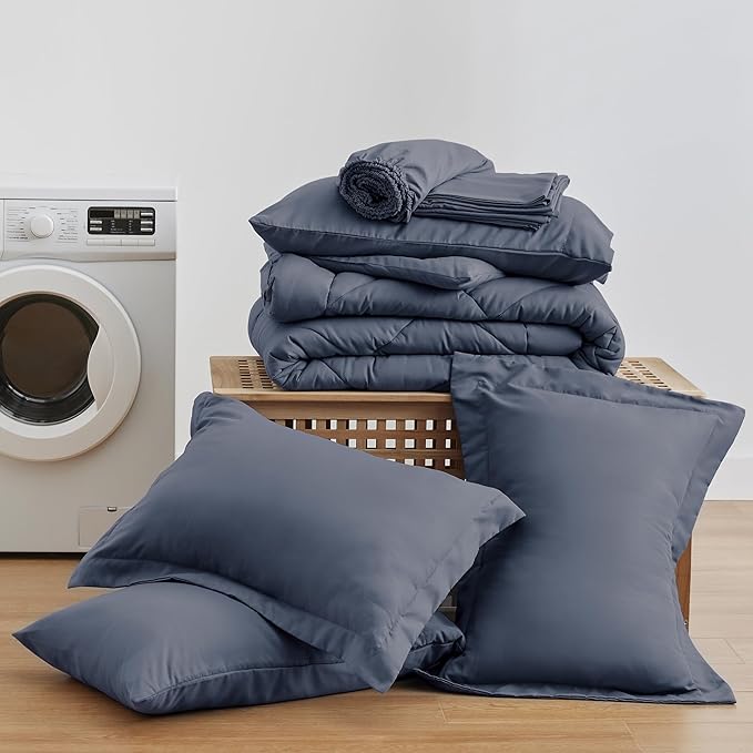 Love's Cabin 7-Piece Full Comforter Set – Navy Blue | All Season Bed in a Bag