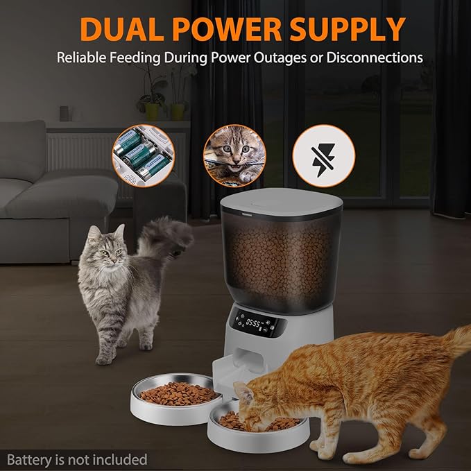 Automatic Cat Feeder and Water Fountain, 5L/20 Cups Timed Cat Dry Food Dispenser, 10s Meal Call, 20 Portions 6 Meals Per Day, 2L Cats Fountains for Drinking with Filter, Pet Feeder for Dog-Mewly Pet