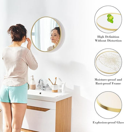 Sweetcrispy 20in Round Bathroom Mirrors for Wall, Bathroom Mirrors for Over Sink, Wall Decor for Bathroom, Entryway, Bedroom, Vanity, Classical Gold