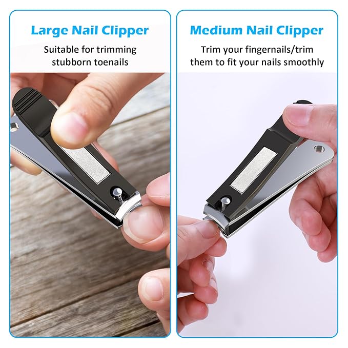 GLAMFIELDS 3pcs Nail Clippers Set, Black Stainless Steel Slanted Edge Nail Clipper & Fingernail & Thick Toenail Trimmer for Men and Women-Mewly Pet
