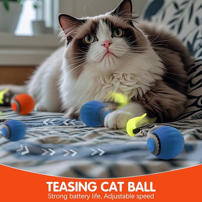 Speedy 3.0 Tail Upgrade Speedy 3.0 Tail Cat Toy,2025 New Turbo Smart Interactive Cat Ball for Indoor,Automatic Moving Smart Toys withTail Two Speed Adjustment (Orange)-Mewly Pet