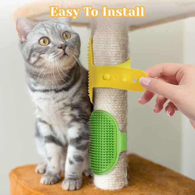 4Pcs Adjustable Cat Self Groomer, Silicone Cat Brushes for Indoor Cats Grooming Self Cleaning, Cats Face Scratchers Massager for Corner Scratcher, Pet Supplies (Green & Yellow)-Mewly Pet