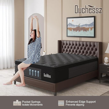 Full Mattress, 14 Inch Hybrid Mattresses Black with Gel Memory Foam and Individually Pocket Innerspring Euro Top Medium Firm for Motion Isolation, Edge Support, 100 Night Trial