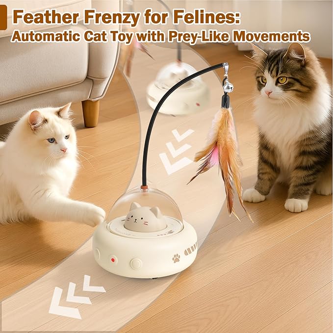 AIERSA Interactive Cat Toys for Indoor Cats, Automatic Enrichment Toy with LED Light and Feather for Cats and Kittens, Moving Self Play Stimulation Toy for Cat Lover Gifts-Mewly Pet