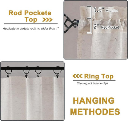OWENIE Linen Blend Sheer Curtains 96 inch Long 2 Panels Set for Bedroom/Living Room, Natural Farmhouse Sheer Cutain Rod Pocket Farmhouse Drapes,2 Pcs Each 40" W x 96" L