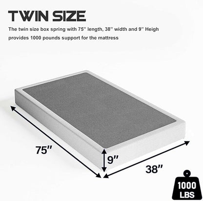 ZIYOO Twin Box Spring and Cover 9 Inch High Profile Metal Boxspring, Easy Assembly,Mattress Foundation/Heavy Duty Metal Steel Structure/Quiet Noise-Free