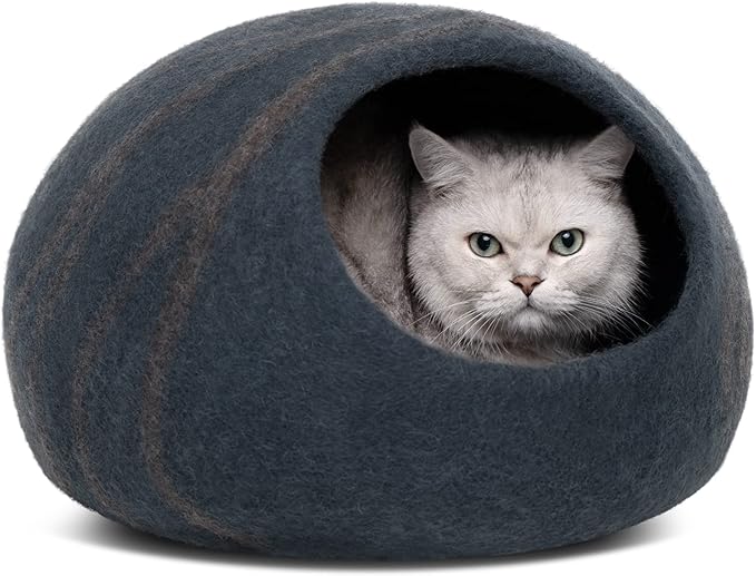 MEOWFIA Premium Felt Cat Bed Cave - Handmade 100% Merino Wool Bed for Cats and Kittens (Large, Slate Grey)-Mewly Pet