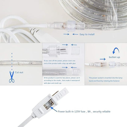 GouTonG LED Rope Lights, Warm White 110V 3000K, Indoor or Outdoor, 20ft, Perfect for Deck, Garden, Patio, Landscape Lighting, Bedroom Décor, Waterproof, Ideal for Backyards, Decorative Lighting