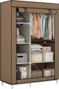 Calmootey Portable Closet Organizers, Clothing Storage, Wardrobe with 6 Shelves and Hanging Rod, Non-Woven Fabric Cover with 4 Side Pockets, Brown