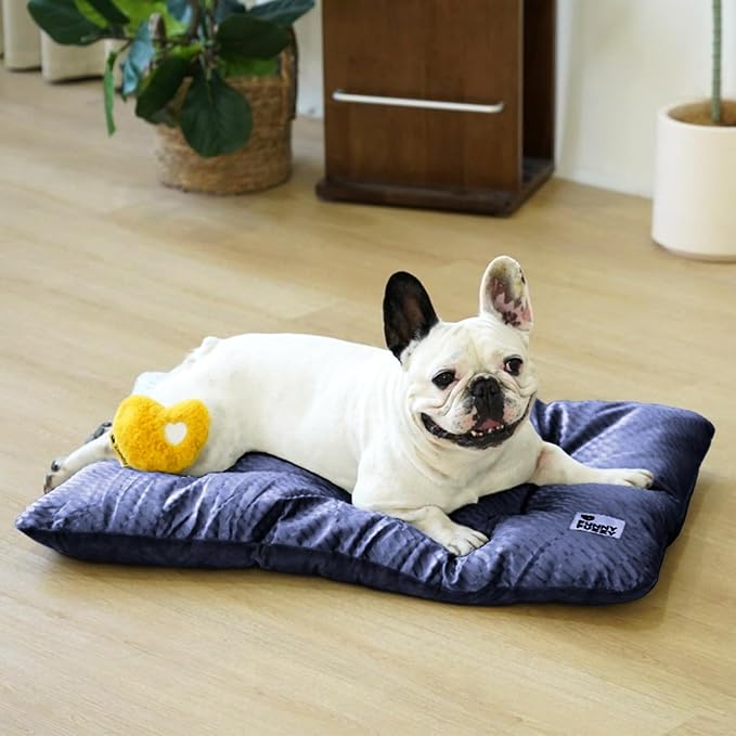 FUNNY FUZZY 2 in 1 Dog Bed Crate Pad Mat, Washable Reversible Pet Floor Mats,Fluffy Kennel Pad for Small Large Sized Dog,Indoor Cats,Sleeping Mattress, 29.9" × 18.9", Midnight Blue-Mewly Pet