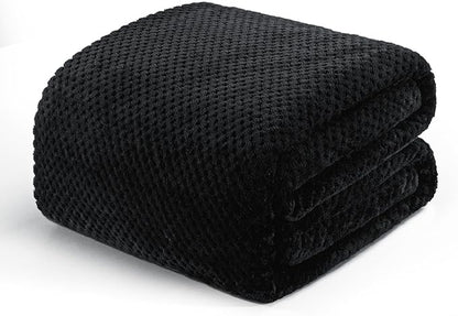 Exclusivo Mezcla Fleece Bed Blanket King Size, Super Soft and Warm Blankets for Couch, Sofa and Bed Waffle Textured, Cozy, Fuzzy and Lightweight (Black, 90x104 Inches)