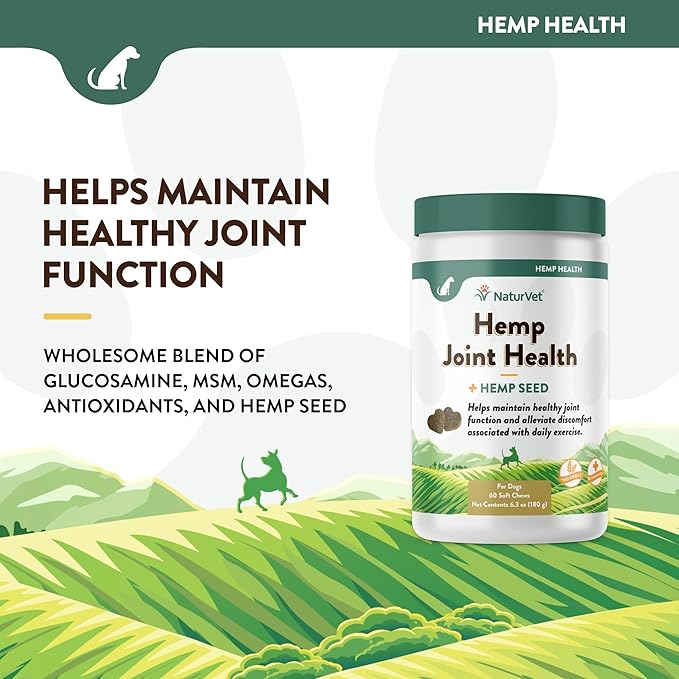 NaturVet Hemp Joint Health, Joint Care Support Supplement for Dogs, Soft Chews, 60ct Made in The USA-Mewly Pet