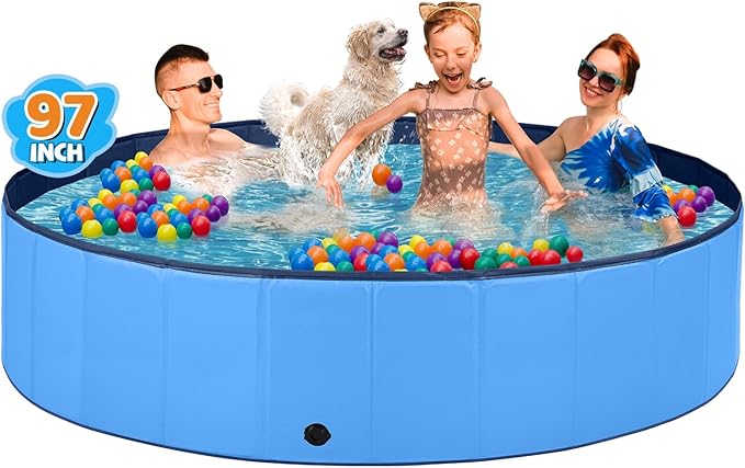 Jecoo Dog Pool for Large Dogs Kiddie Pool Hard Plastic Foldable Dog Bathing Tub Portable Outside Kids Swimming for Pets and Dogs Outdoor Backyard-Mewly Pet