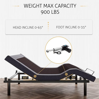 SHA CERLIN Electric Adjustable Bed Base, Ergonomic Upholstered Full Size Bed Frame with Upgraded Motors and Wireless Remote Control, Independent Head and Foot Incline, Assembly Required