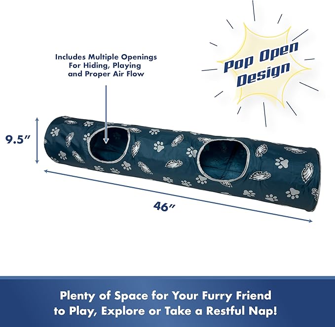 NFL Philadelphia Eagles Cat Tunnel Tube Toy with Plush Football Catnip and Feathers Collapsible Tunnel for Cats to Play, Peek and Hide, Sporty & Fun Cat Tunnel Toy with Team Logo All-Over Design!-Mewly Pet