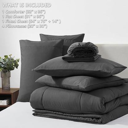 CozyLux Full Size Comforter Sets Dark Grey, 7 Pieces Bed in a Bag, Dark Grey Comforter Full Size, All Season Bedding Sets with Stitch Quilted Comforter, Flat Sheet, Fitted Sheet, Pillowcases
