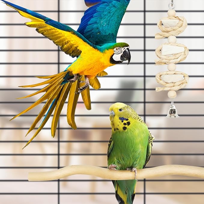 Bird Perches for Cage 6pcs Natural Bird Stand Branch for Cage with Hanging Bridge, Parrot Swing Toys Chewing Climbing Standing Branches Wood Pole Paw Grinding Fork Parakeet Platform-Mewly Pet