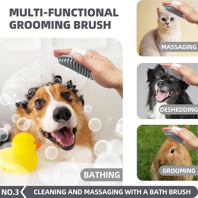 6-in-1 Grey Pet Grooming Kit: Hair Brush, Towel, Washing Gloves, Slicker Brush, and Shampoo Scrubber for Dogs and Cats-Mewly Pet