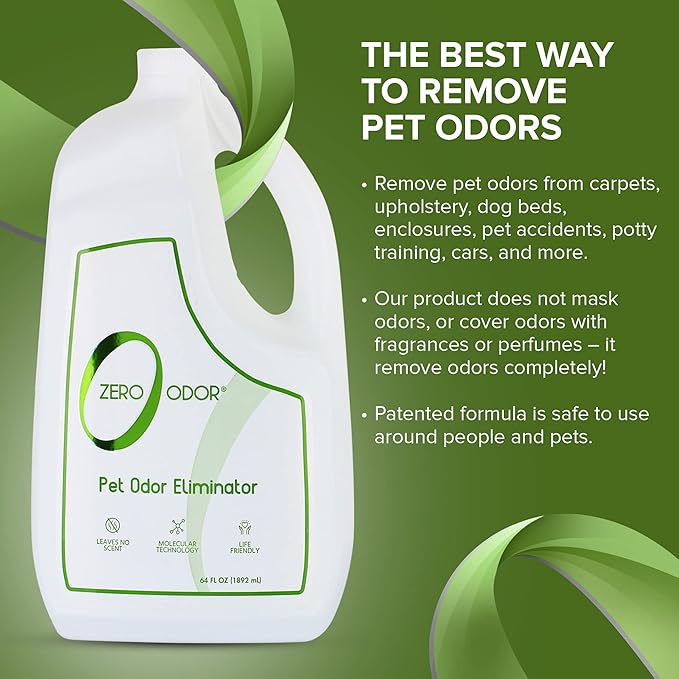 Zero Odor - Pet Odor Eliminator for strong odor, Eliminate Air & Surface Odors – Patented Molecular Technology Best For Carpet, Furniture, Beds Smell Great Again, 64oz Refill-Mewly Pet