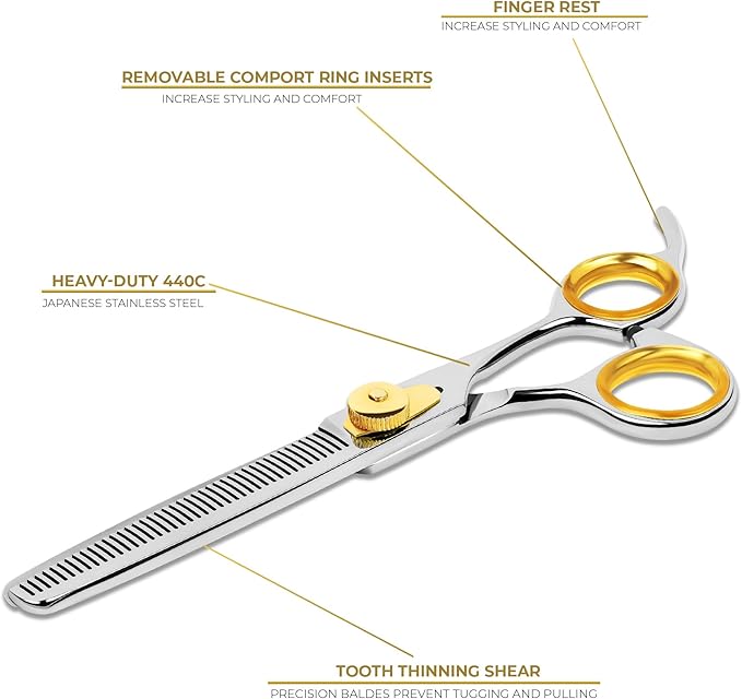 Professional Cat and Dog Grooming Scissors 6.5" 42-Tooth heavy-duty Thinning Scissors for Dogs and Cats, 440c Japanese Steel Comfortable Long-Lasting Sharpness for Years-Mewly Pet