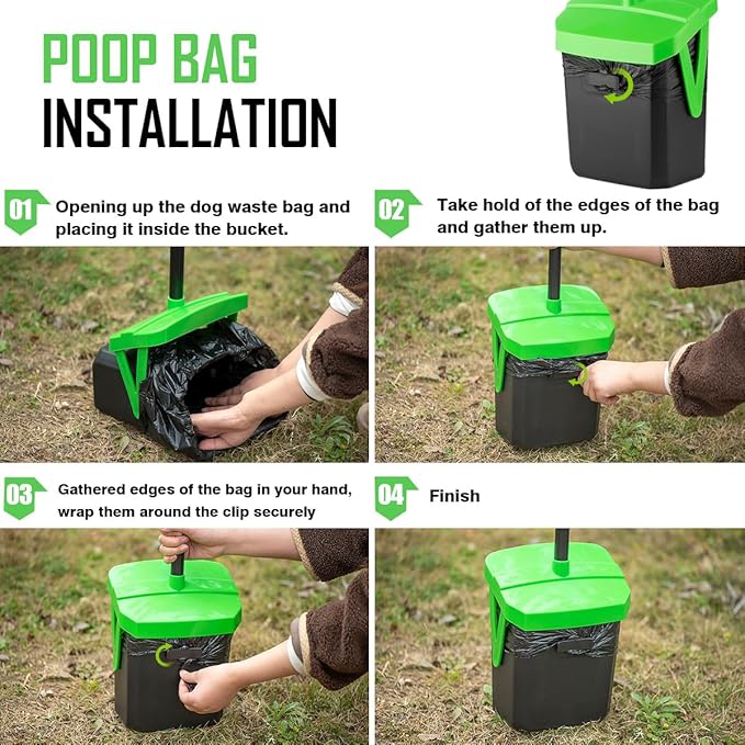 Pooper Scooper Swivel Bin & Rake with 100 Waste Bags, Dog Pooper Scooper with Bag Attachment for Large Medium Small Dogs, Poop Scooper with Lid for Lawn Yard Dog Kennel-Mewly Pet