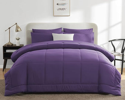 CozyLux Queen Comforter Set Purple, 7 Pieces Bed in a Bag, Purple Comforter Queen Size, All Season Bedding Sets with Stitch Quilted Comforter, Flat Sheet, Fitted Sheet, Pillowcases