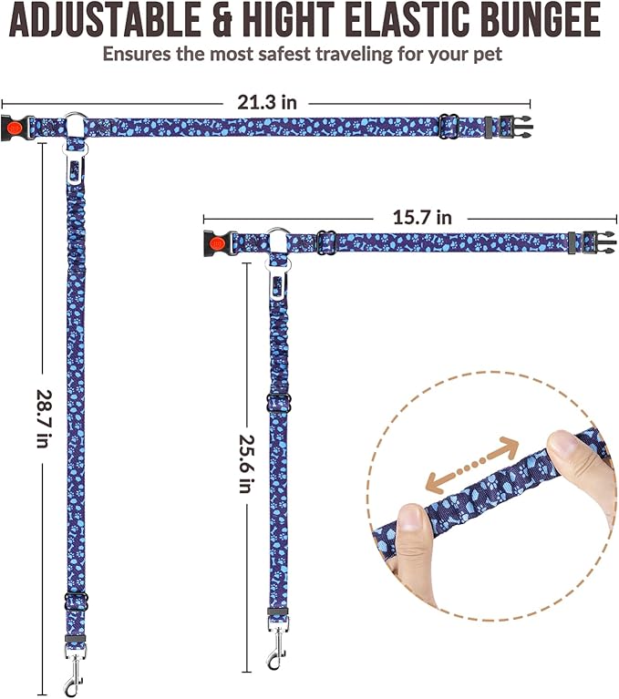 SlowTon Dog Seat Belt for Car, 2 Pack Dog Car Harness Seatbelt Adjustable with Elastic Bungee Buffer, 2 in 1 Pet Car Leash Headrest Restraint Dog Reflective Safety Tether (S, Blue, Headrest+Clip)-Mewly Pet