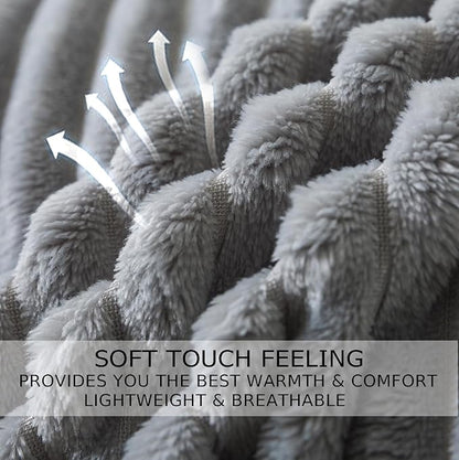 Queen Size Cuddly Fluffy Fleece Blanket, Warm and Soft with Striped Pattern, 90x90 Inches, Ash Grey