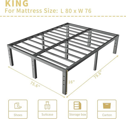 ALDRICH Metal King Size Bed Frame - 16 Inch Tall Black Basic Steel Slats Platform, Easy Assembly Heavy Duty Noise Free Bedframes, No Box Spring Needed
