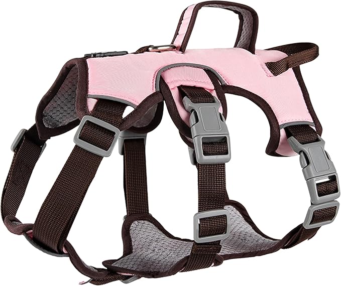 Escape Proof Dog Harness, No Pull Reflective Adjustable Vest with Easy Control Lift Handle, No Choke Soft Padded Breathable Full Body Pet Harness for Walking Hiking and Training (Pink, Small)-Mewly Pet