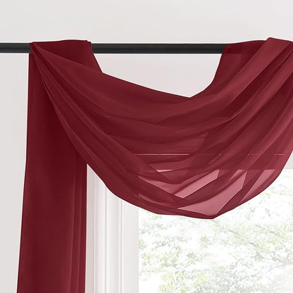 NICETOWN Window Scarfs for Living Room Extra Long, Haute Red Chic Decorative Valances for Ceremony, Set of 2, 60" Wide by 216" Long