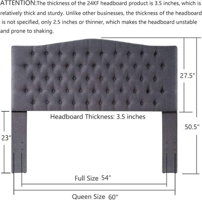 24KF Upholstered Tufted Button Linen Fabric Headboard,Comfortable Fashional Headboard Queen/Full Size,Dark Gray