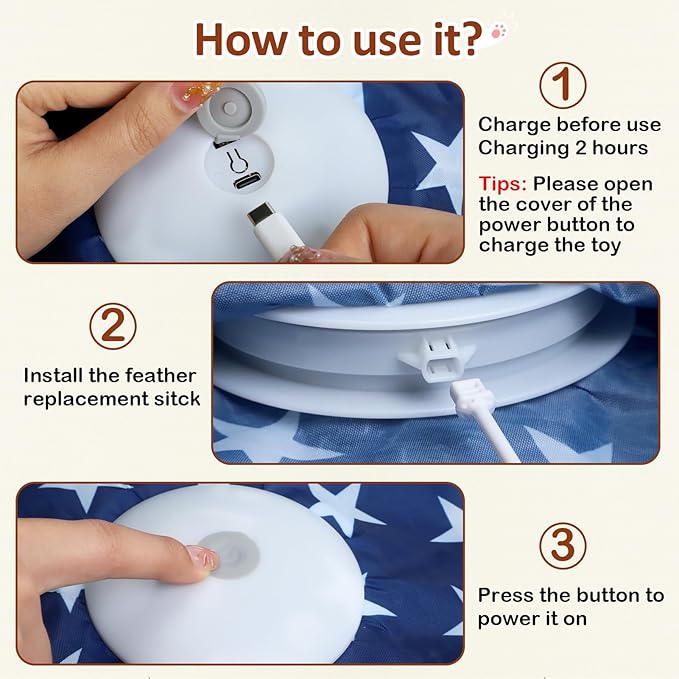 Interactive Cat Toy Rechargeable, Cat Exercise Toys for Indoor Bored Adult Cats, Hide and Seek Toy with Motion Activated, Moving Feather, Chirping-Mewly Pet