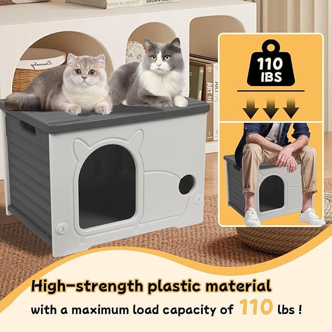 Plastic Outdoor Cat House Waterproof Feral Cat Shelter(Gray)-Mewly Pet