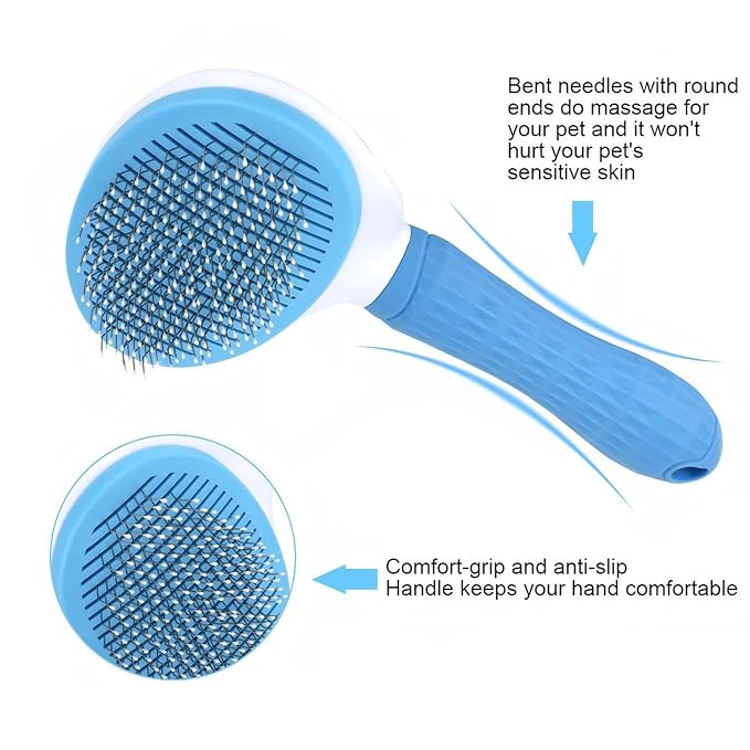 Cat Hair Brush, Cat Brush for Shedding with Metal Comb, Self Cleaning Pet Hair Brush with Release Button - Skin Friendly Deshedding Grooming Brush for Short and Long Haired Cats-Mewly Pet