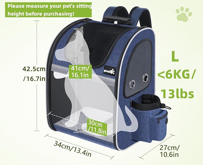 Pecute Pet Carrier Backpack, Cat Backpack Carrier, Expandable with Breathable Mesh for Small Dogs Cats Puppies, Dog Backpack Carrier for Hiking Travel Camping Outdoor, Hold Pets Up to 17 Lbs-Mewly Pet
