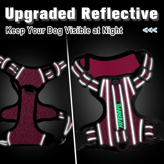 BARKBAY Dog Harness No Pull with ID Tag Pocket - Heavy Duty, Reflective, Easy Control for Large Dogs(Pink/Black,L)-Mewly Pet