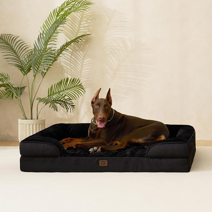EHEYCIGA Orthopedic XL Dog Beds, Waterproof Memory Foam Dog Bed for Extra Large Dogs, Non-Slip Bottom and Egg-Crate Foam Big Pet Couch Bed with Washable Removable Cover, Black-Mewly Pet
