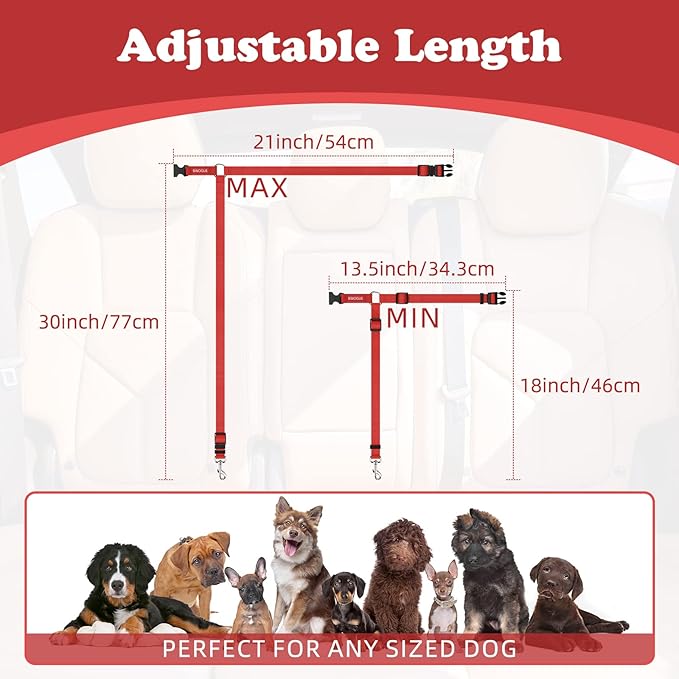 BWOGUE 2 Packs Dog Cat Safety Seat Belt Strap Car Headrest Restraint Adjustable Nylon Fabric Dog Restraints Vehicle Seatbelts Harness Red-Mewly Pet