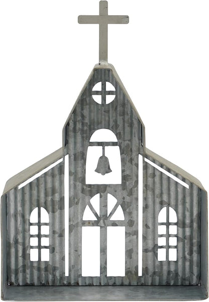 Church Shaped Tea Light Candle Holder Farmhouse Galvanized Metal Candle Holder Vintage Decorative Tealight Holder for Table Centerpiece Decoration - 6.22" x 1.97" x 9.25"