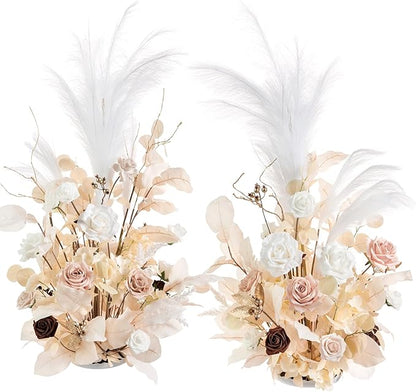 Ling's moment Christmas Decor, 41" Tall Fall Free Standing Artificial Flowers Arrangements 2pcs Wedding Arch Altar Stage Decorations White Beige for Ceremony Reception Rose Fake Floral Party