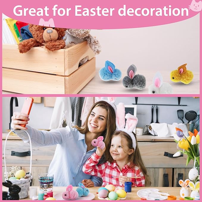 10Pcs Plush Toy Balls, Cute Bunny Shape Kitten Pompom Soft 5.5cm/2.16in Puff Ball Indoor Fun Colorful Cat Ball Toy Pom Pom Balls for Pet-Mewly Pet