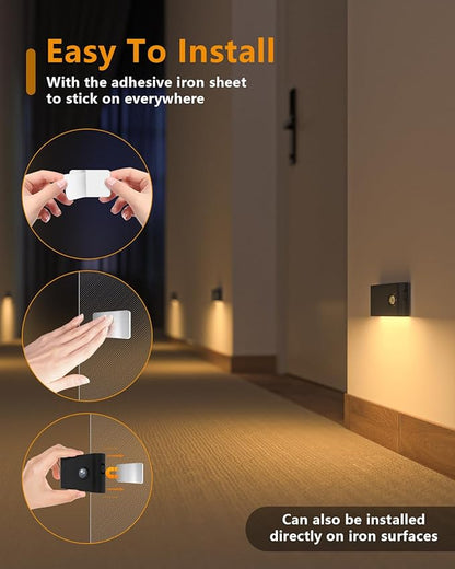 WILLED Rechargeable Night Light, Wireless Stair Lights Indoor, Warm White Motion Sensor Light Indoor, Stick-Anywhere, Battery Powered Night Light for Hallway, Stairway, Bathroom, Bedroom, 6 Pack