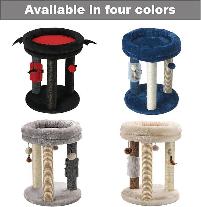 MECOOL 4in1 Small Cat Tree,Scratching Post with Tower Soft Bed, Sisal Carpet Jute Posts with Three Hanging Ball Toys and Massage Brush for Indoor Cats and Kittens-Mewly Pet