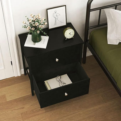 BOLUO Black Nightstands Set of 2, 2 Drawer Dresser for Bedroom Night Stand Small Nightstands End Table with Fabric Drawers Modern