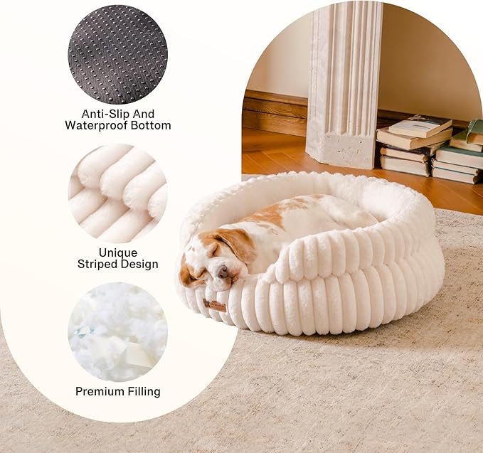 MEWOOFUN Washable Small Dog Bed, Cat Beds for Indoor Cats with Anti-Slip Bottom, Round Pet Bed for Puppy and Kitten (Beige, 24"x24"x9")-Mewly Pet