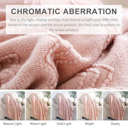 BOURINA Pink Throw Blanket 60x80 Inches Throw Textured Solid Soft Sofa Throw Couch Knitted Decorative Blanket