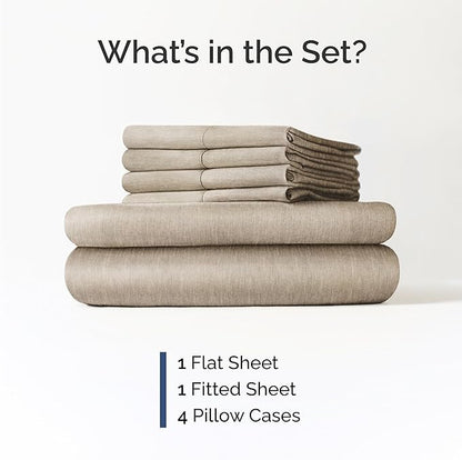 Cal King 6 Piece Sheet Set - Comfy Breathable & Cooling - Soft Hotel Luxury Bedding Set w/ 8-16 Inch Deep Pockets - 1 Flat & 1 Fitted Sheet & 4 Pillowcases - Wrinkle Free & Easy Care - Heathered Beige