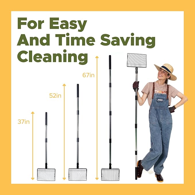 Premium Chicken Poop Scooper for Sand - Durable Chicken Coop Scoop Set - Sifting Shovel for Coop Cleaning - Metal Sand Sifter for Poultry Run - Poultry Litter Tools-Mewly Pet